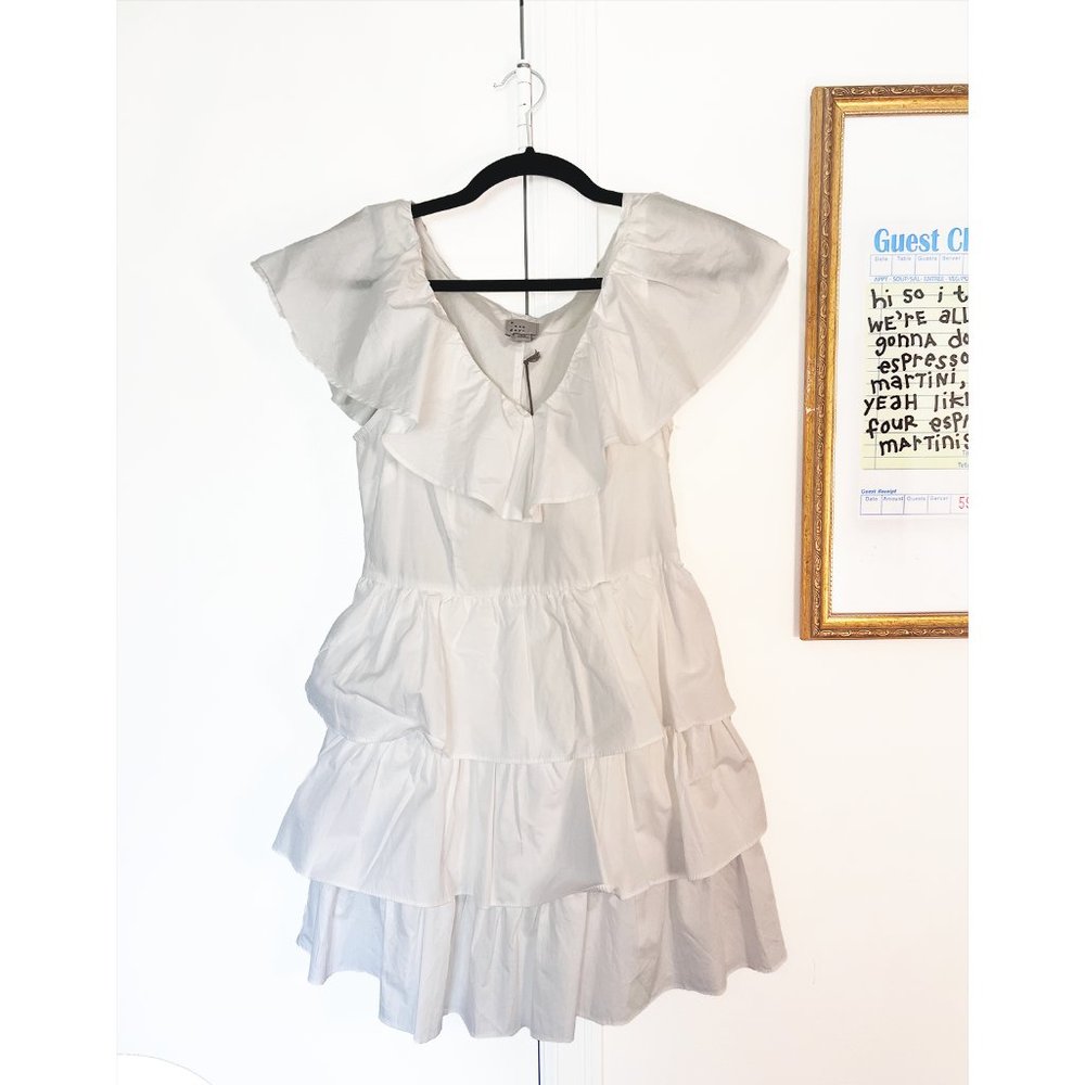 A New Day Women's Size S White Cotton Ruffled Flutter Sleeve Summer Dress NWT